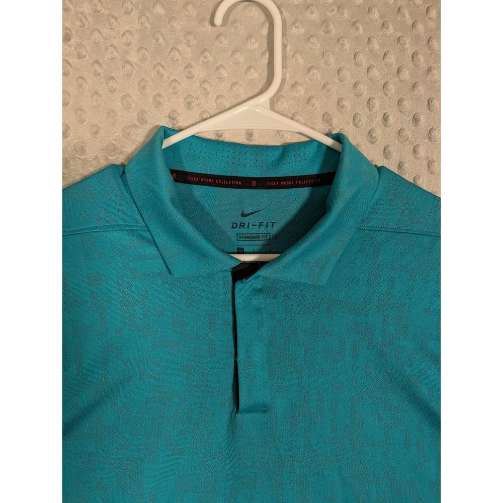 Tiger Woods Collection Nike Dri-Fit Polo Shirt Men's Large Teal Geo Jacquard - Picture 5 of 13